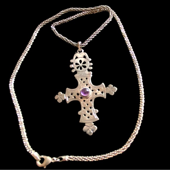 Vintage Sterling Silver Handmade Ethiopian Coptic Cross w/ 925 Popcorn Chain - Picture 3 of 11
